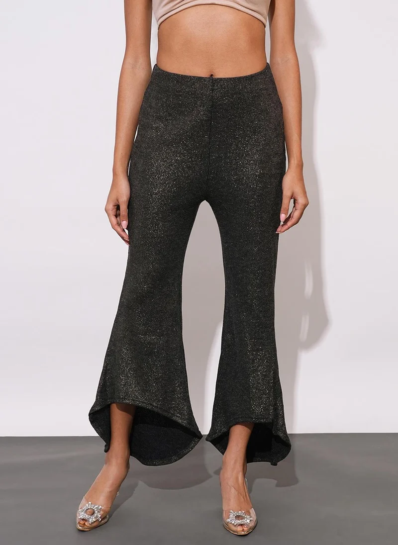 globus Globus Women Sheen Self Design Mid-Rise Relaxed Fit Bootcut Party Treggings